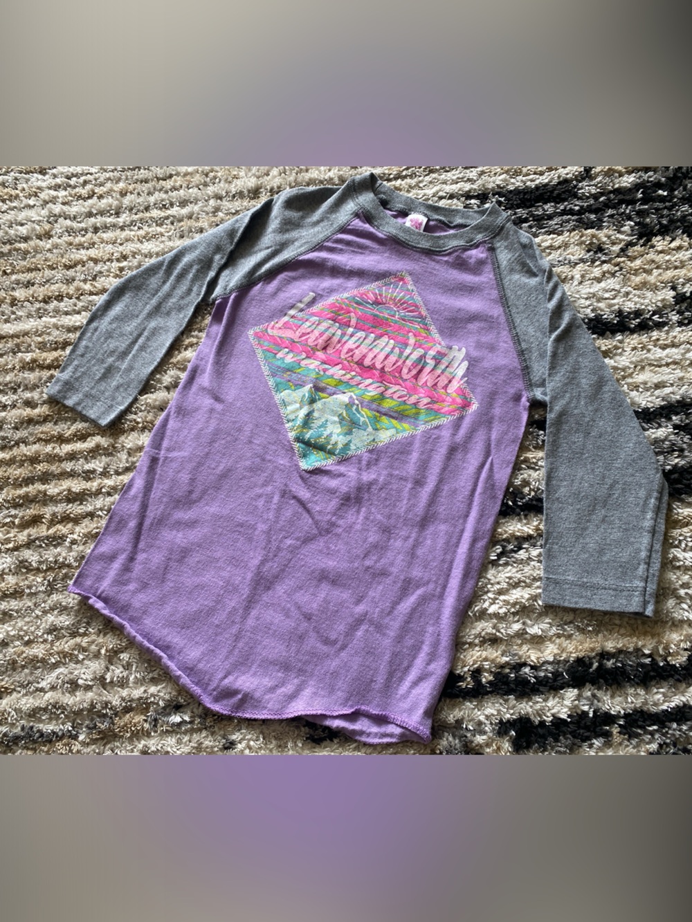 Purple Raglan Graphic Scoop-Neck Pullover